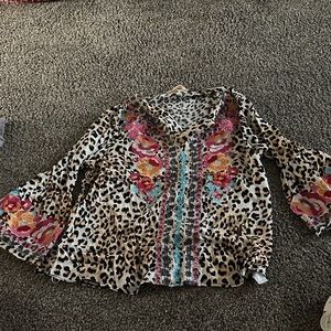 Savanna Jane Leopard Print Blouse with Colorful Embroidery